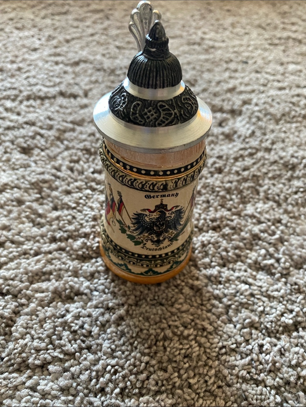 Germany Decorative Ceramic Beer Stein with Pewter Lid - Cream and Gold